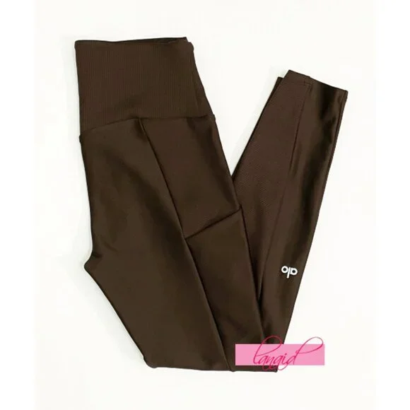 Alo Ribbed Airlift High-Waist 7/8 Enchanted Leggings Espresso Hi-Rise Waisted M